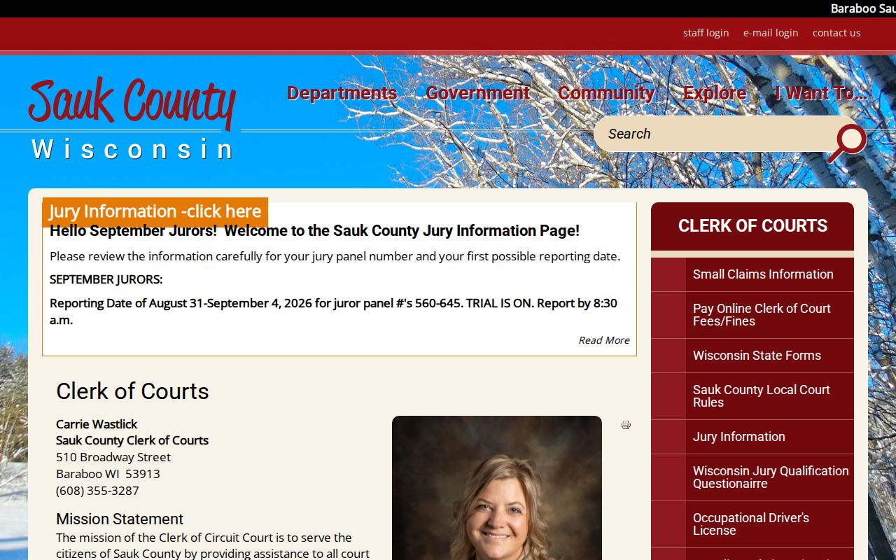 Official Sauk County Clerk of Courts location and hours