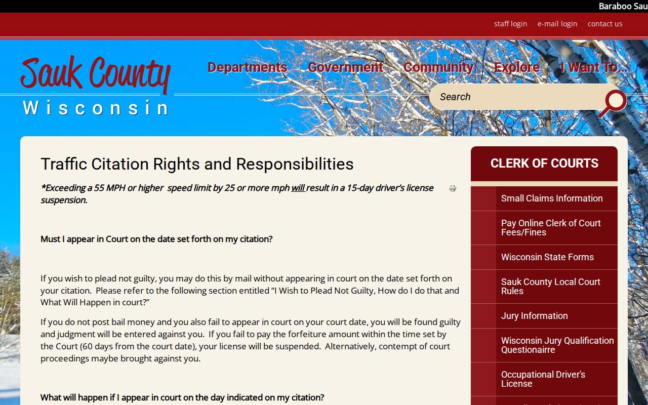 Official Sauk County traffic ticket plea and citation instructions