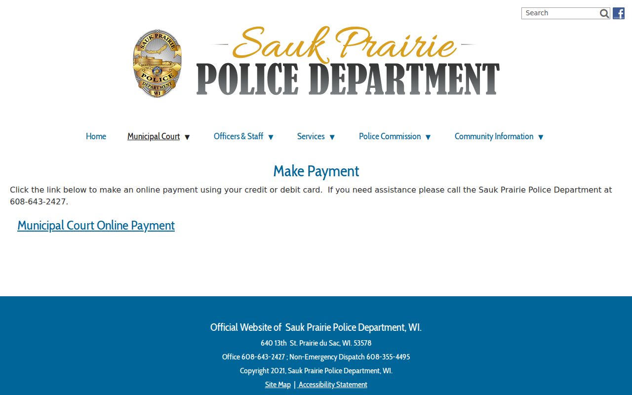Official Sauk Prairie payment link used for Sauk City municipal citations