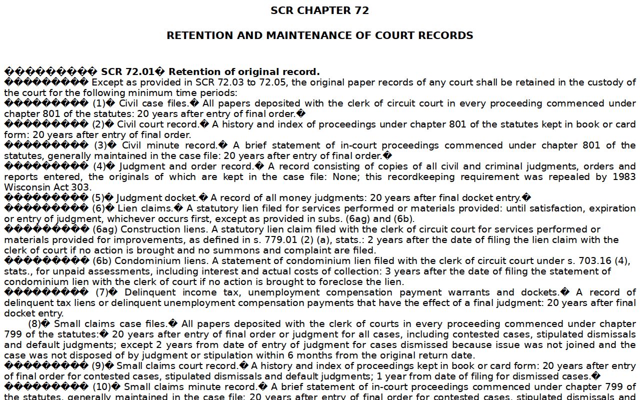 Wisconsin retention rule governing Sauk County court records